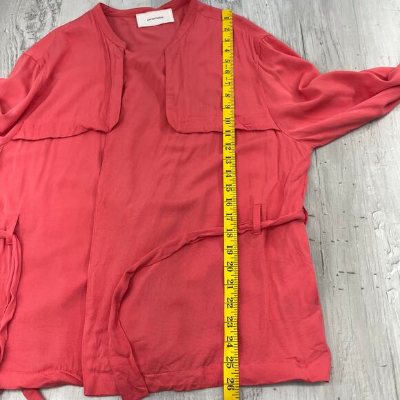 Promod Belted 3/4 Sleeve Lightweight Bright Colorful Basic Open Front Blazer - Picture 9 of 9